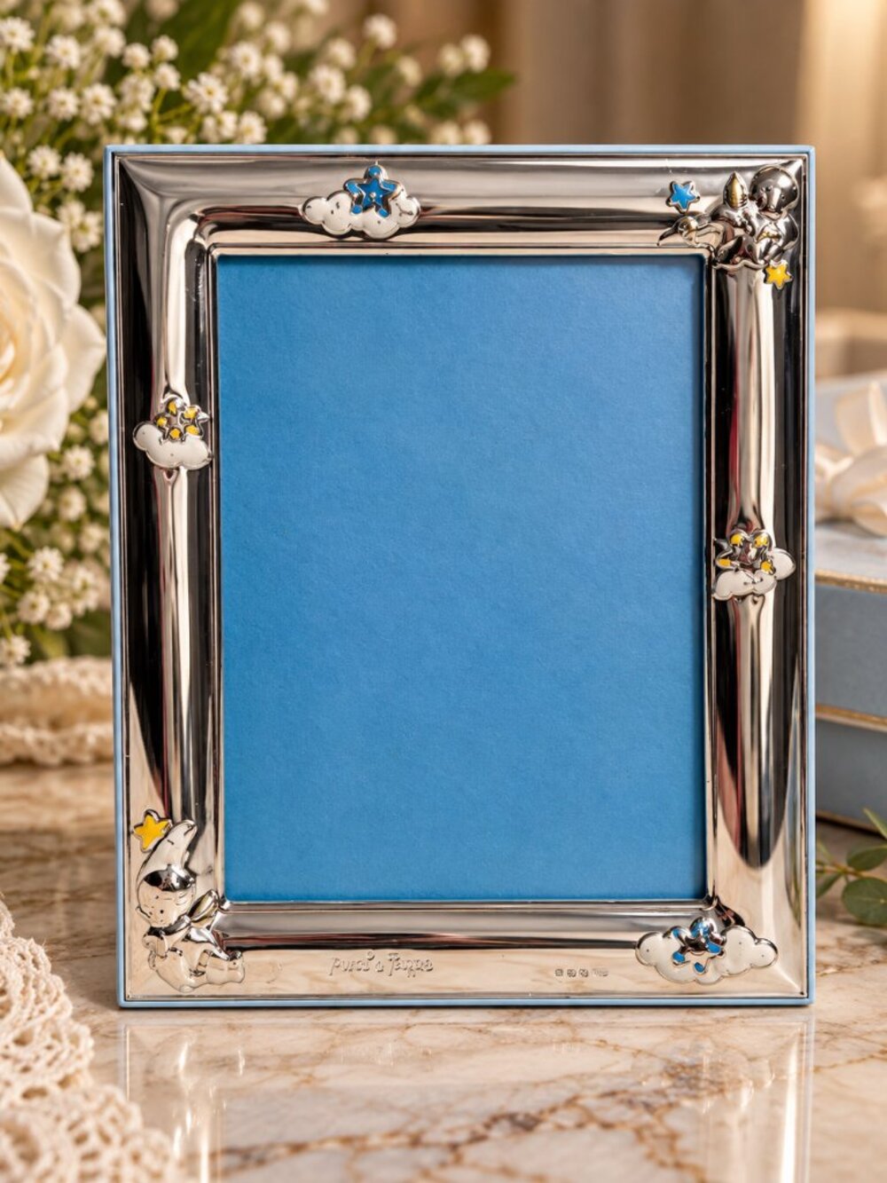 Pupi e Pupe Italian Silver 2g Baby Photo Frame Blue Enamel